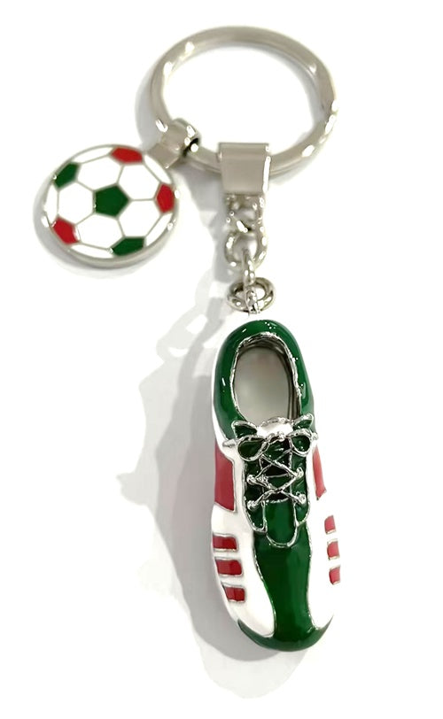 Italian Boot and Soccer Ball Zinc Alloy Key Ring (filled with Red, White and Green)