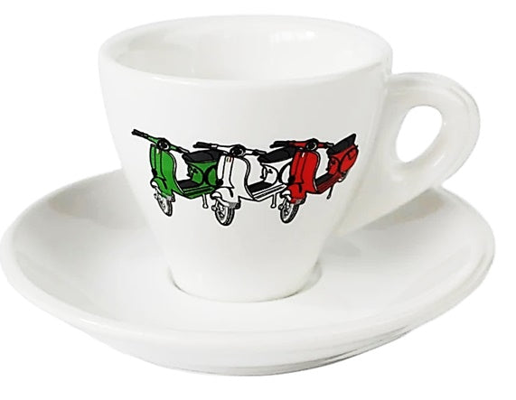 Set of 4 Espresso Vespa Cups and Saucers >incafe